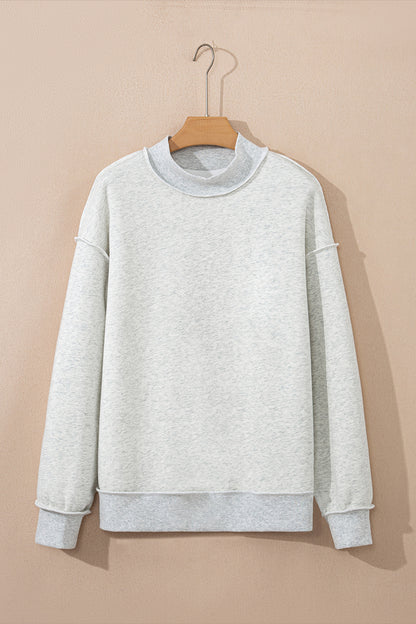 Light Grey Oversize Drop Shoulder Reversible Mock Neck Sweatshirt