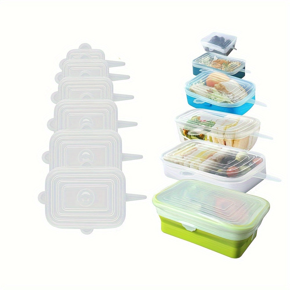 6pcs Silicone Stretch Lids - Reusable & Washable Bowl Covers, Fits Various Sizes of Food Containers, Kitchen & Dining Essentials