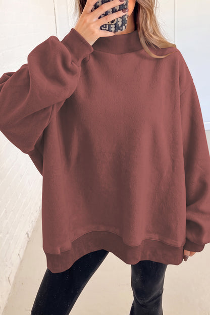 Light Pink Oversize Drop Shoulder Reversible Mock Neck Sweatshirt