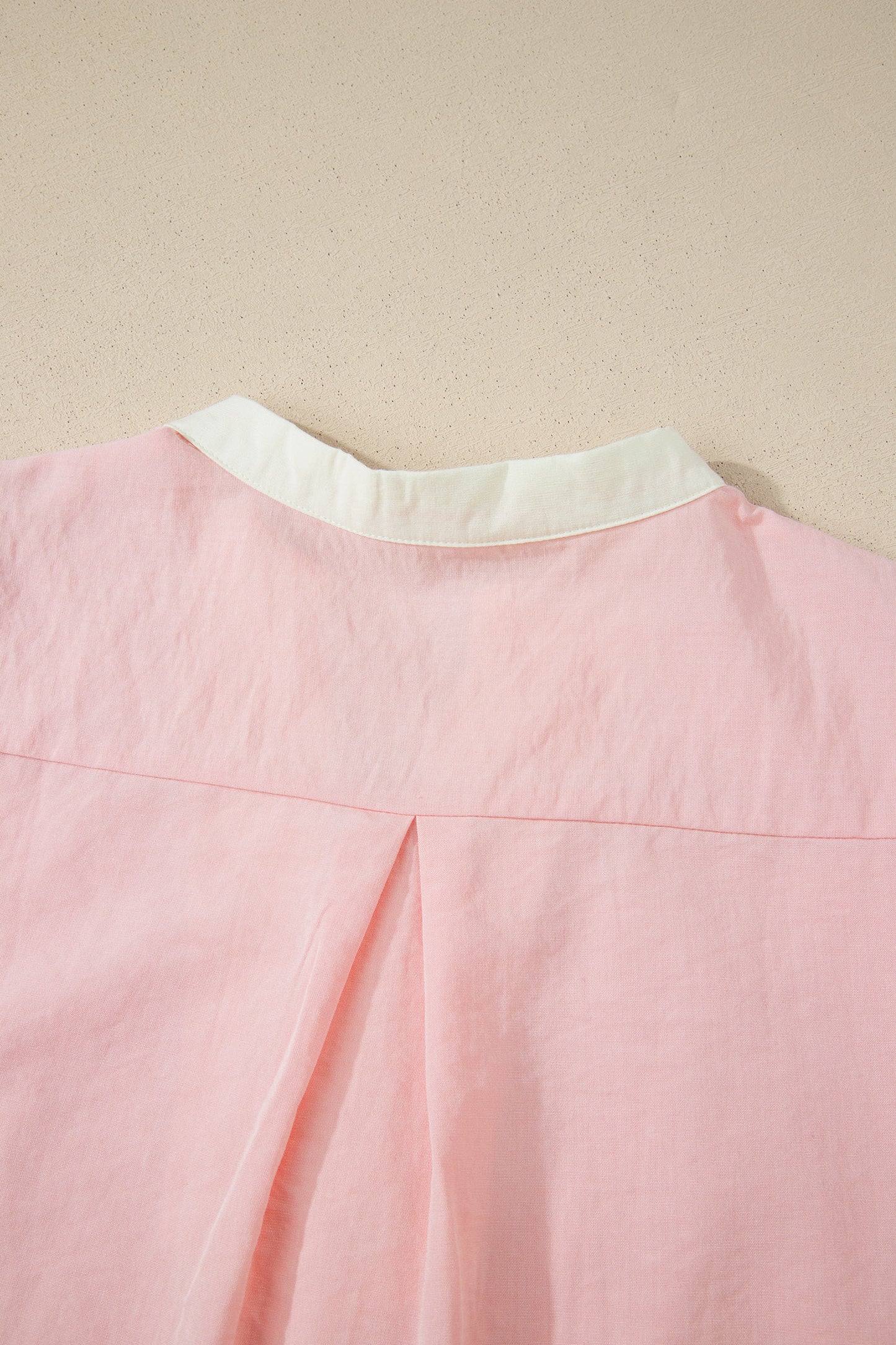 Light Pink Scallop Color Block Trim Puff Sleeve Mini Dress