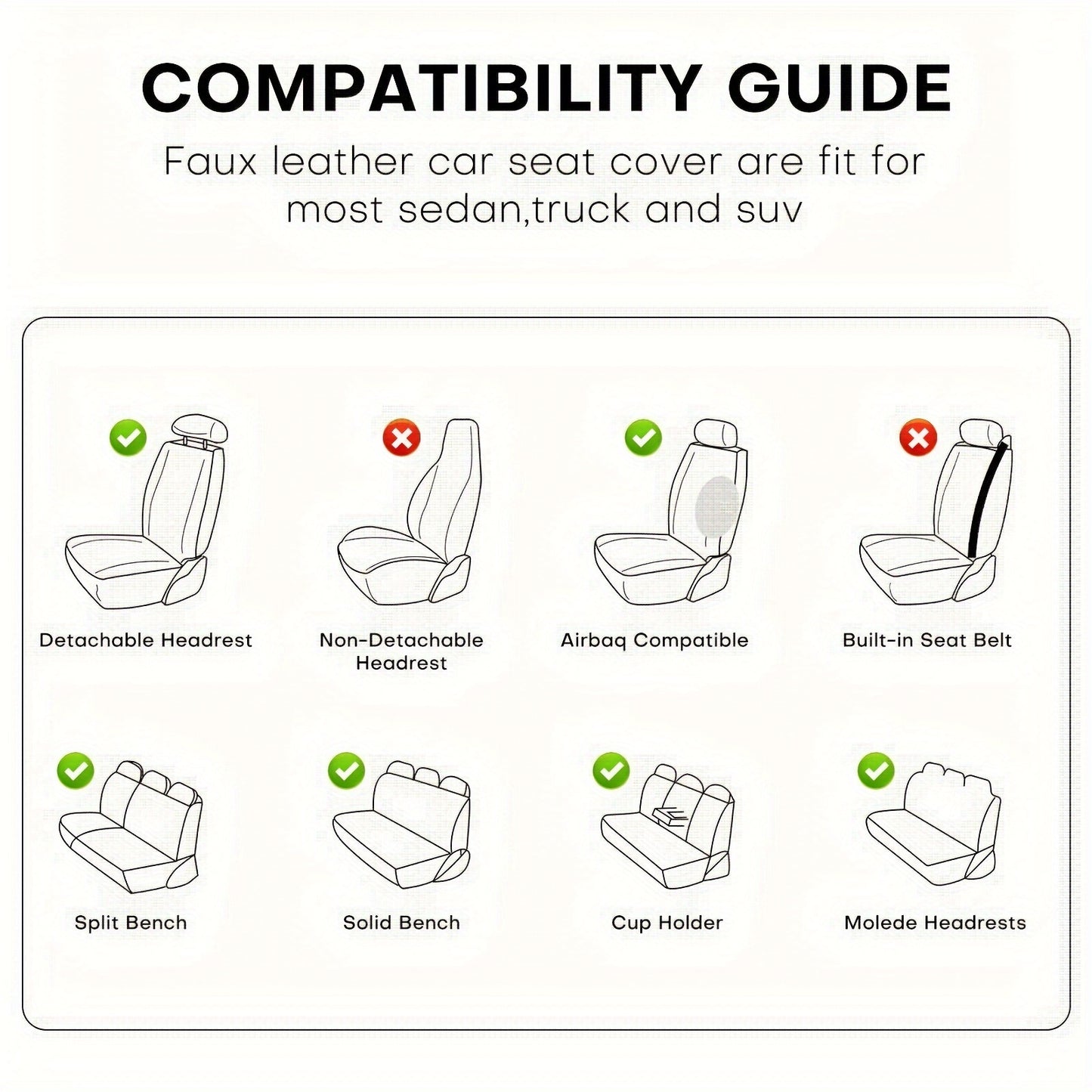 5 Car Seat Covers Faux Leather Seat Covers Full Set For Car Sedan SUV Truck Vans Front & Rear Seat Cushion Protector Wear-resistant, Breathable And Easy To Clean