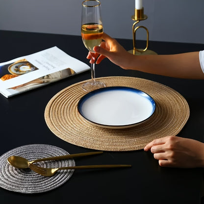 12pcs Round Braided Placemats Washable Round Placemats For Kitchen Dining Table, Round Indoor Woven Fabric Table Mats, Gifts For Mom Grandma, Valentines Bachelorette, DIY Craft Art Decor, Birthday Thanksgivings Christmas Gift