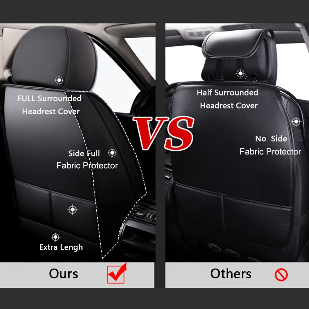 5-Seat Full Set Faux Leather Car Seat Covers - Waterproof All-Weather Protection, Full Surrounded Cushion Protector with Soft Foam Padding, Precise Fit for Cars, Trucks, Sedans & SUVs - Easy Installation, Durable Automotive I