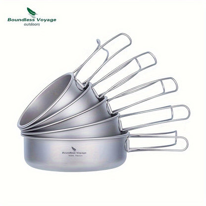 5pcs/set, Titanium Bowl And Pot Set, Foldable Camping Frying Pan, Portable Cookware Set For Outdoor Camping Picnic Cooking