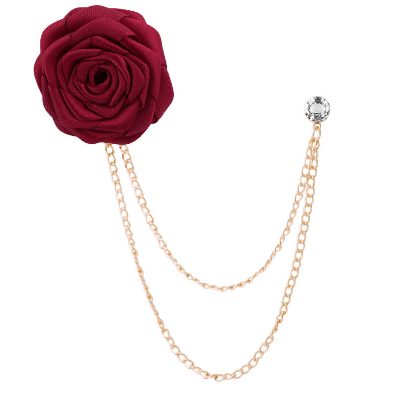 Men's Wedding Ceremony Groom Handmade Rose Chain Brooch
