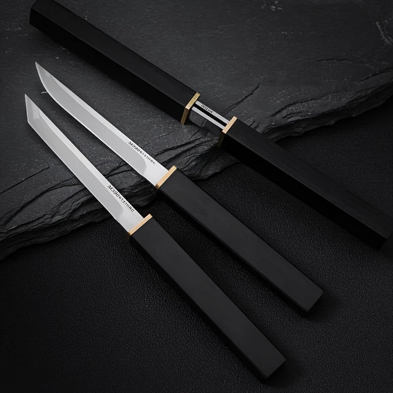 2pcs/set Premium Double Blade Stainless Steel Kitchen Knives - Sharp Cutting Edge, Ergonomic Black Wood Handle, Easy Meat Cleaving, Durable and Rust-Resistant, Perfect for Home and Professional Chefs