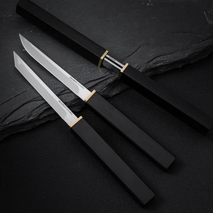 2pcs/set Premium Double Blade Stainless Steel Kitchen Knives - Sharp Cutting Edge, Ergonomic Black Wood Handle, Easy Meat Cleaving, Durable and Rust-Resistant, Perfect for Home and Professional Chefs