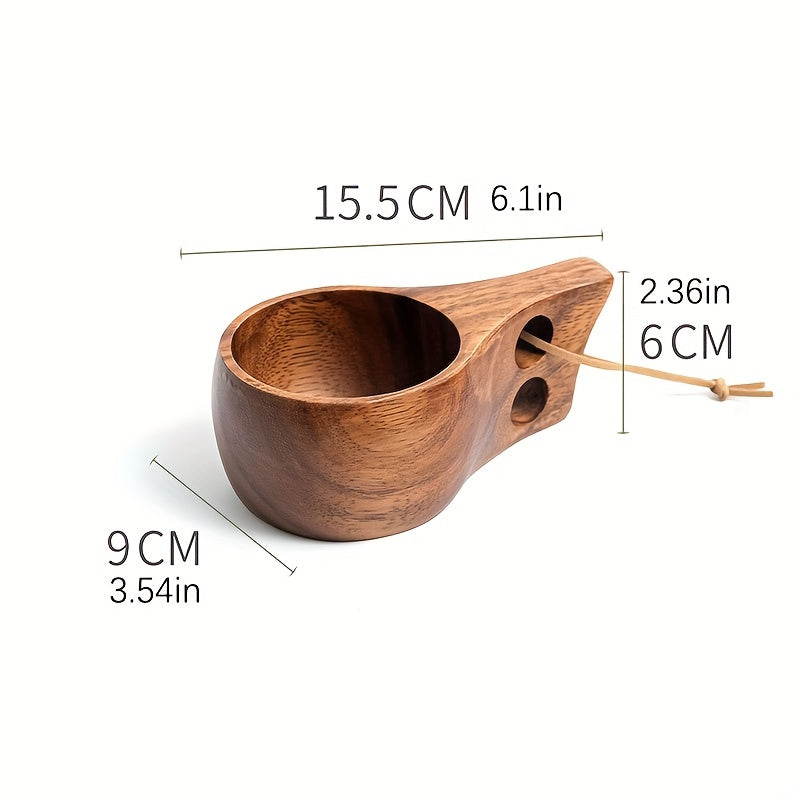 Handmade Wooden Milk Cup Acacia Wood Coffee Mugs with Carrying Rope Handle Camping Drinkware Cups Artifact Kitchen Tools