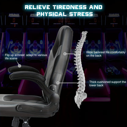 Gaming Chair, PU Leather Computer Gaming Chair, Ergonomic Home Office Desk Executive Chair, Height Adjustable Chair, Swivel Task PU Leather Racing Chair with Flip-up Armrest for Adults, Men, Girls, Gamer