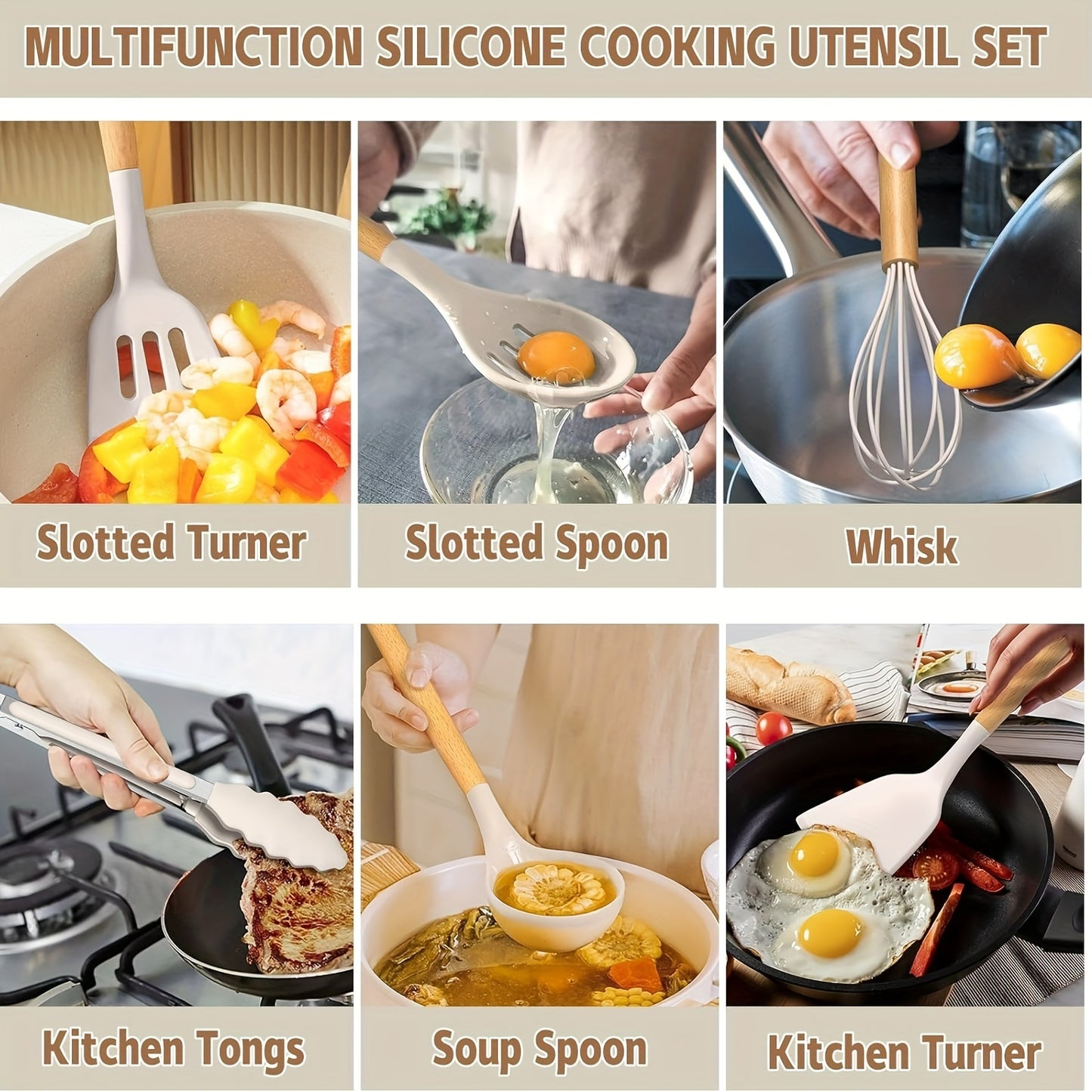 33pcs Silicone Kitchen Utensil Set with Stand - Non-Stick, Heat Resistant Cooking Tools & Gadgets with Wooden Handles