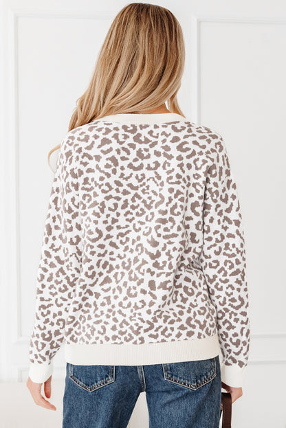 Black Leopard Drop Shoulder Chunky Knitted Cardigan Sweater