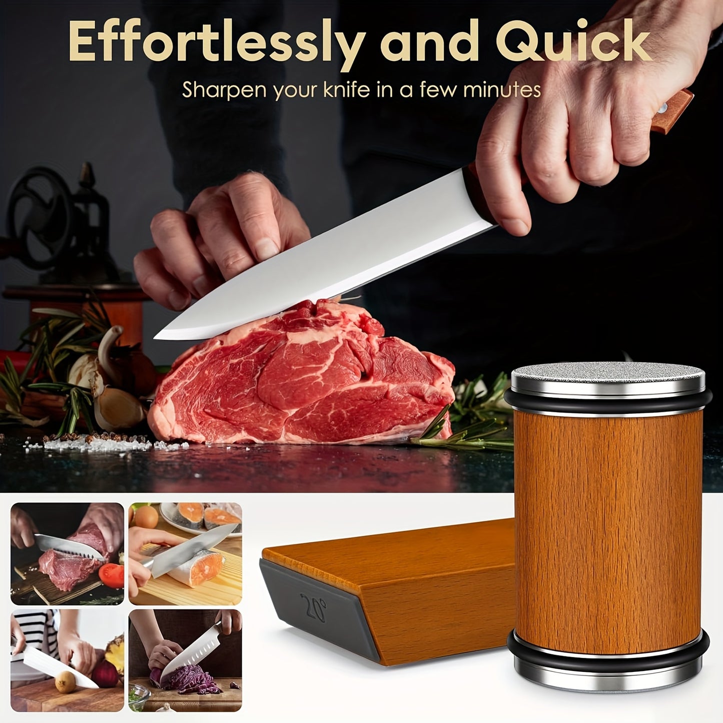 Knife Sharpener Tool, Rolling Knife Sharpeners Kit, Kitchen Knivies Sharpener With Diamond And Ceramic For Steel, Knife Sharpening With 15 And 20°, Angle Base For Kitchen Knives, Selected Christmas Present For Kitchen Enthus
