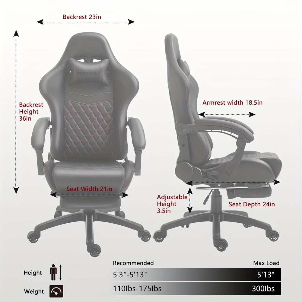 Dowinx Gaming Chair Office Desk Chair with Massage Lumbar Support, Vintage Style Task Chair PU Leather E-Sports Gamer Chair with Retractable Footrest
