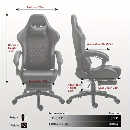 Dowinx Gaming Chair Office Desk Chair with Massage Lumbar Support, Vintage Style Task Chair PU Leather E-Sports Gamer Chair with Retractable Footrest