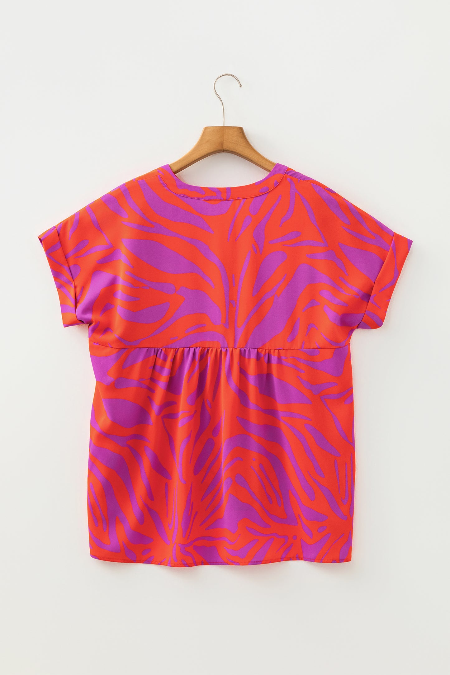Multicolour Abstract Print V Neck Cuffed Short Sleeve Shift Slit Blouse