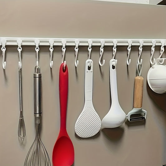 [No Drilling Storage Rack Sliding] Easy-Install Kitchen Storage Rack with Sliding Hooks - No Drilling Required, Adhesive Backing for Easy Organization, Utility Hooks
