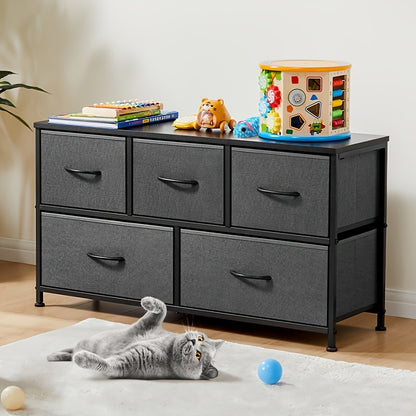 5 Drawers Pet Storage Furniture, Fabric Drawer Storage Cabinet for Pet Toys, Cloths, Foods, Storage Chest Organizer Units, Chest of Drawers with Fabric Bins, Metal Frame, Lightweight, Wear-Resistant for Dog Cat Pet Use