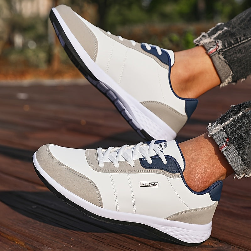 VanWeir Lightweight Men'S Shoes | Navy Blue/White, Lace-up Sports Shoes with MD/TPR Sole, Breathable Fabric Lining for Outdoor, Hiking & Casual Wear