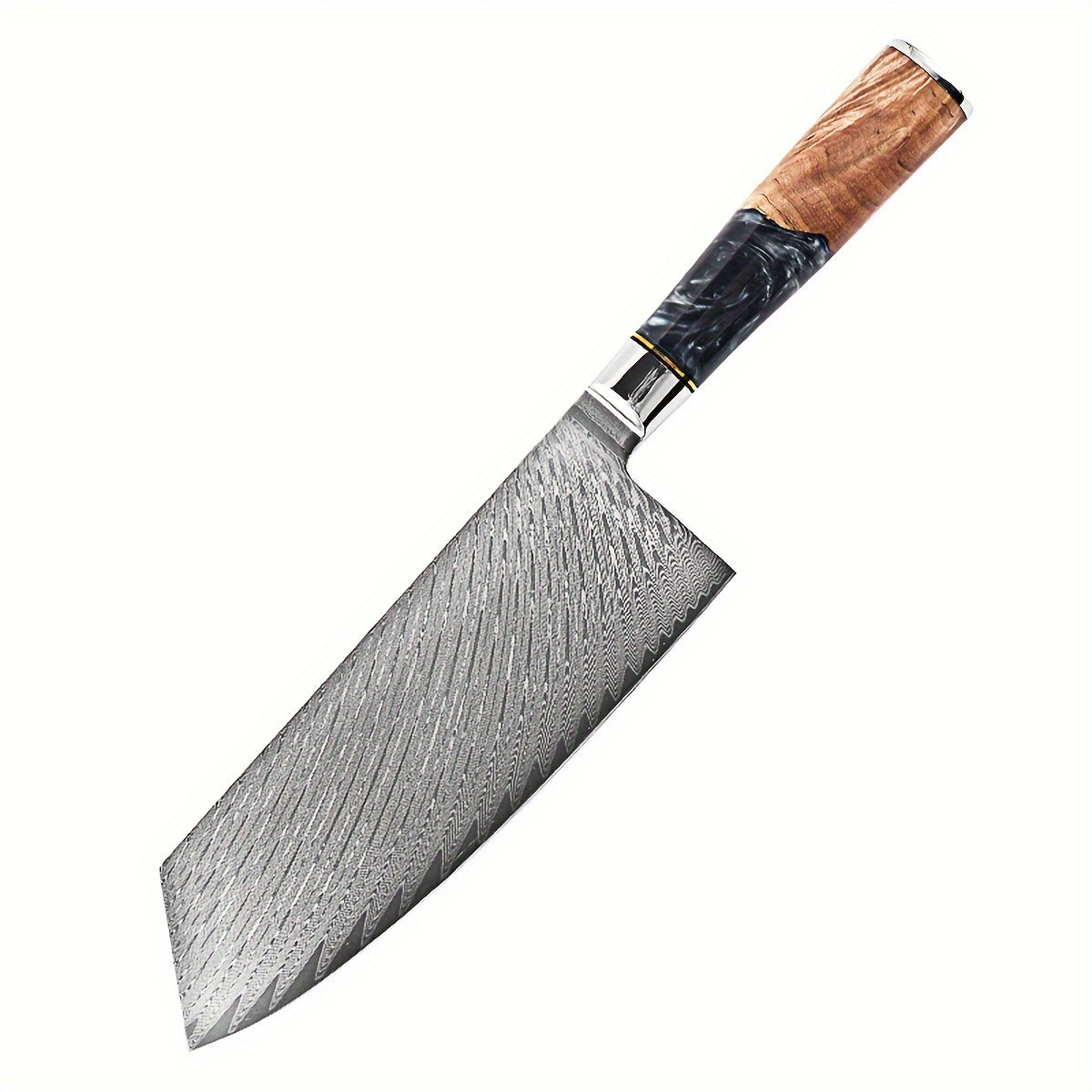 Damascus Steel Black Resin Handle Kitchen Knives. Chef's Knife, Bread Knife, Meat Cutter, Multipurpose Knife, Paring Knife, Paring Knife. Light And Easy To Use, Easy To Clean, Simple And Generous. Good Kitchen Help
