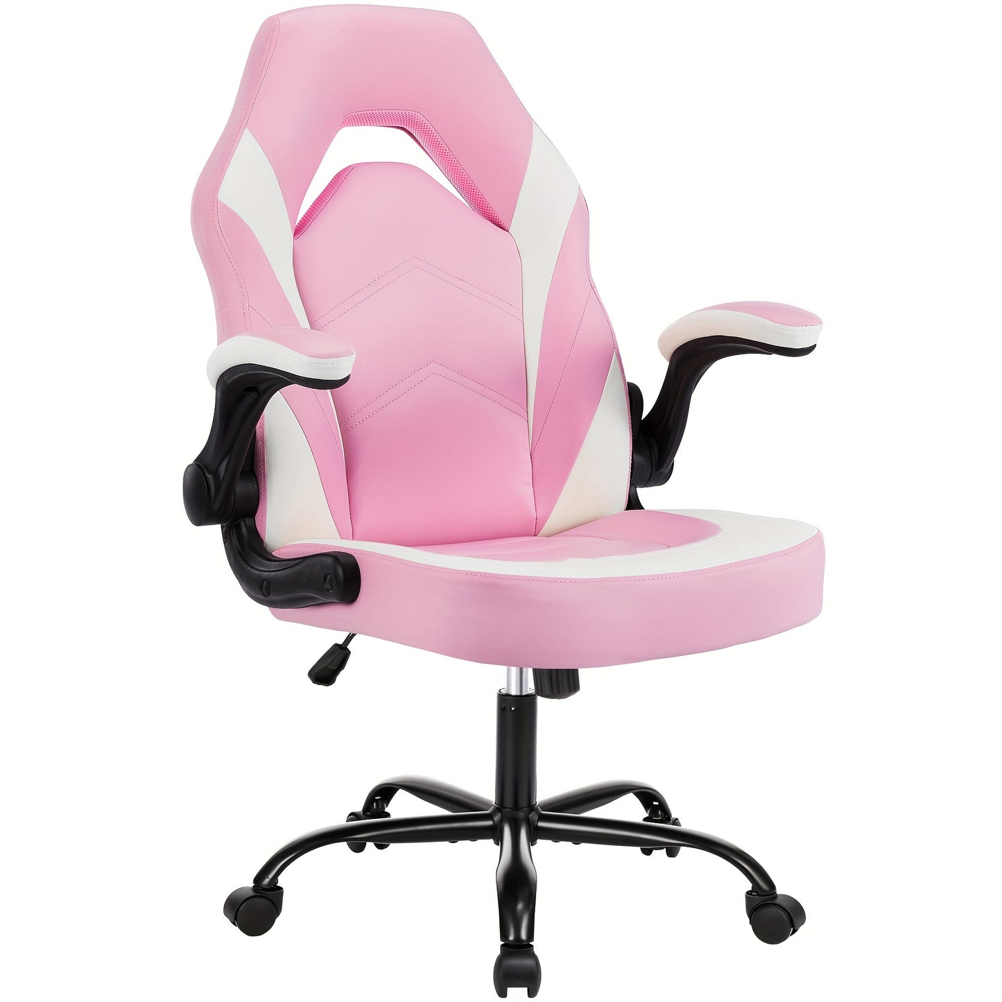 OLIXIS Computer Gaming Chair, Office Desk PU Leather Chair with Padded High Back Flip-up Armrests, Swivel Task Chair Adjustable Height, pink