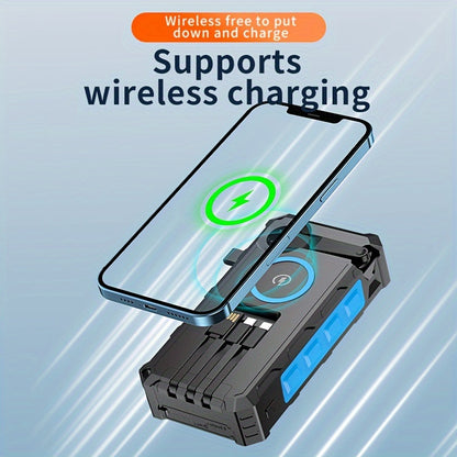 30000mAh Solar Power Bank - Portable Power Banks with 7 Outputs, 4 Inputs, 15W Fast Charging, Wireless Charger, Hand Crank, 3 Cables, SOS/Strobe/Strong Flashlights, and Emergency Power Source