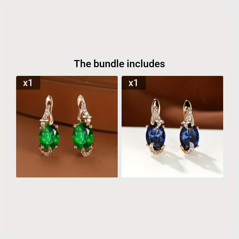 Women's 18K Gold Plated Blue Stone Stud Earrings - Elegant Round Oval Cut, Synthetic Cubic Zirconia, Copper Ear Needle - All-Season Jewelry | Trendy Design | Durable Plating
