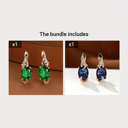 Women's 18K Gold Plated Blue Stone Stud Earrings - Elegant Round Oval Cut, Synthetic Cubic Zirconia, Copper Ear Needle - All-Season Jewelry | Trendy Design | Durable Plating