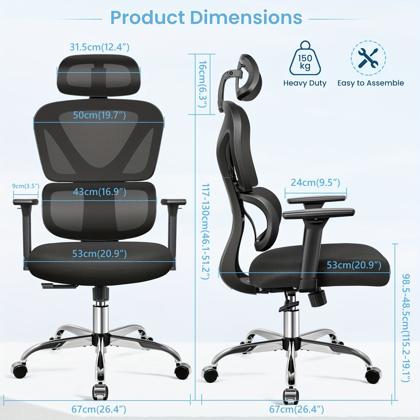 KERDOM Ergonomic Office Chair, Home Desk Chair, Comfy Breathable Mesh Task Chair, High Back Thick Cushion Computer Chair with Headrest and 3D Armrests, Adjustable Height Gaming Chair