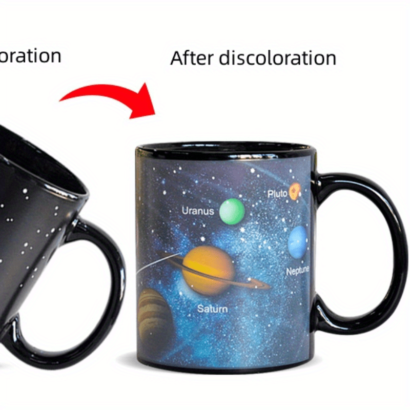 1pc Solar System Odyssey Heat-Sensitive Mug - A Color-Changing Cosmic Journey with Every Sip - Durable Ceramic Water Cup for Space Lovers, Perfect Summer to Winter Drinkware Gift