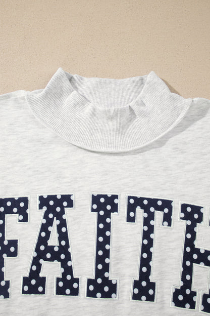 Light Grey High Neck Polka Dot Slogan Printed Baggy Sweatshirt