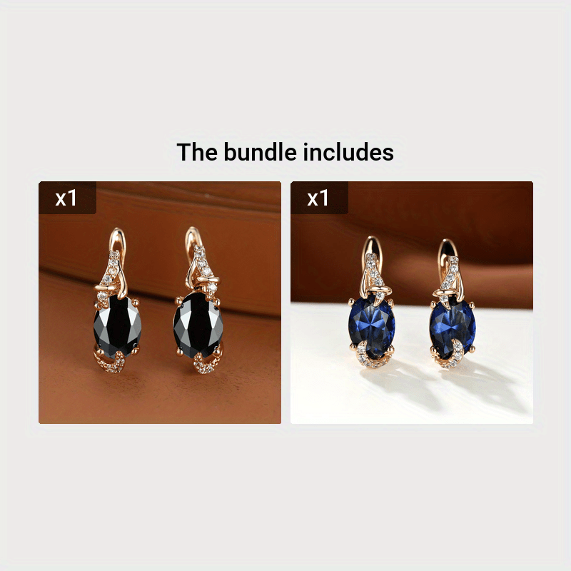 Women's 18K Gold Plated Blue Stone Stud Earrings - Elegant Round Oval Cut, Synthetic Cubic Zirconia, Copper Ear Needle - All-Season Jewelry | Trendy Design | Durable Plating