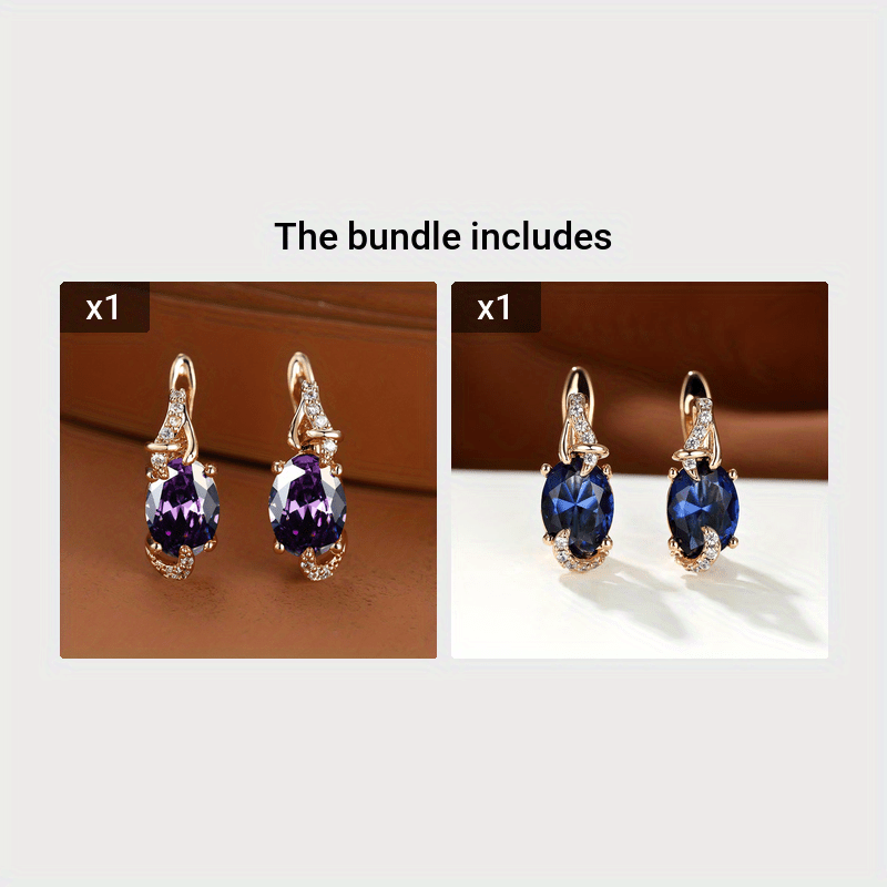 Women's 18K Gold Plated Blue Stone Stud Earrings - Elegant Round Oval Cut, Synthetic Cubic Zirconia, Copper Ear Needle - All-Season Jewelry | Trendy Design | Durable Plating