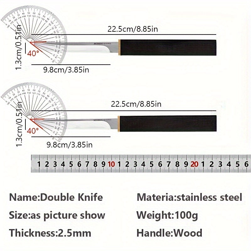 2pcs/set Premium Double Blade Stainless Steel Kitchen Knives - Sharp Cutting Edge, Ergonomic Black Wood Handle, Easy Meat Cleaving, Durable and Rust-Resistant, Perfect for Home and Professional Chefs