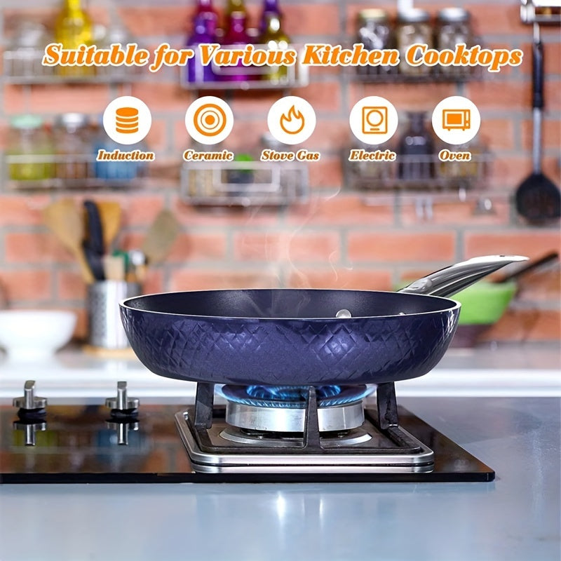 1set Kitchen Cookware Sets, Nonstick Ceramic Blue 1.2 Quart Pot Saucepan With Lid, 8 Inch Small Frying Pan And 9.5 Hard Anodized Frying Skillet Pan, Induction Nonstick Ceramic Flying Cooking Pan Stock Pot