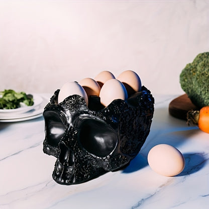 Skull-Shaped Resin Egg Holder - Durable Kitchen Storage Rack For 12 Eggs