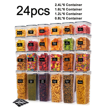 Set of Sealed Kitchen Storage Containers in Various Sizes, Free from BPA, Designed for Organizing Items Like Pasta, Snacks, Sugar, And Grains, Ensuring for longer Freshness