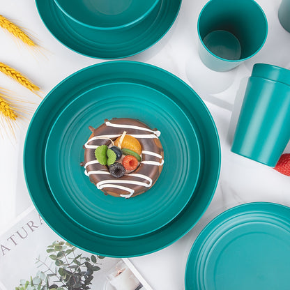 48pcs Gray Straw Dinnerware, Plates And Bowls Set, Camping Dish Set For 12, Plastic Dinnerware Set, Dishwasher Safe Gray Dinnerware Set, Unbreakable Plates, Camper Dish Sets, Reusable Tableware