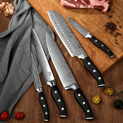 14 Pieces Kitchen Knife Set With Built-in Sharpener, Stainless Steel Kitchen Knives With Unique Waved Pattern, Non-slip Handle, Black