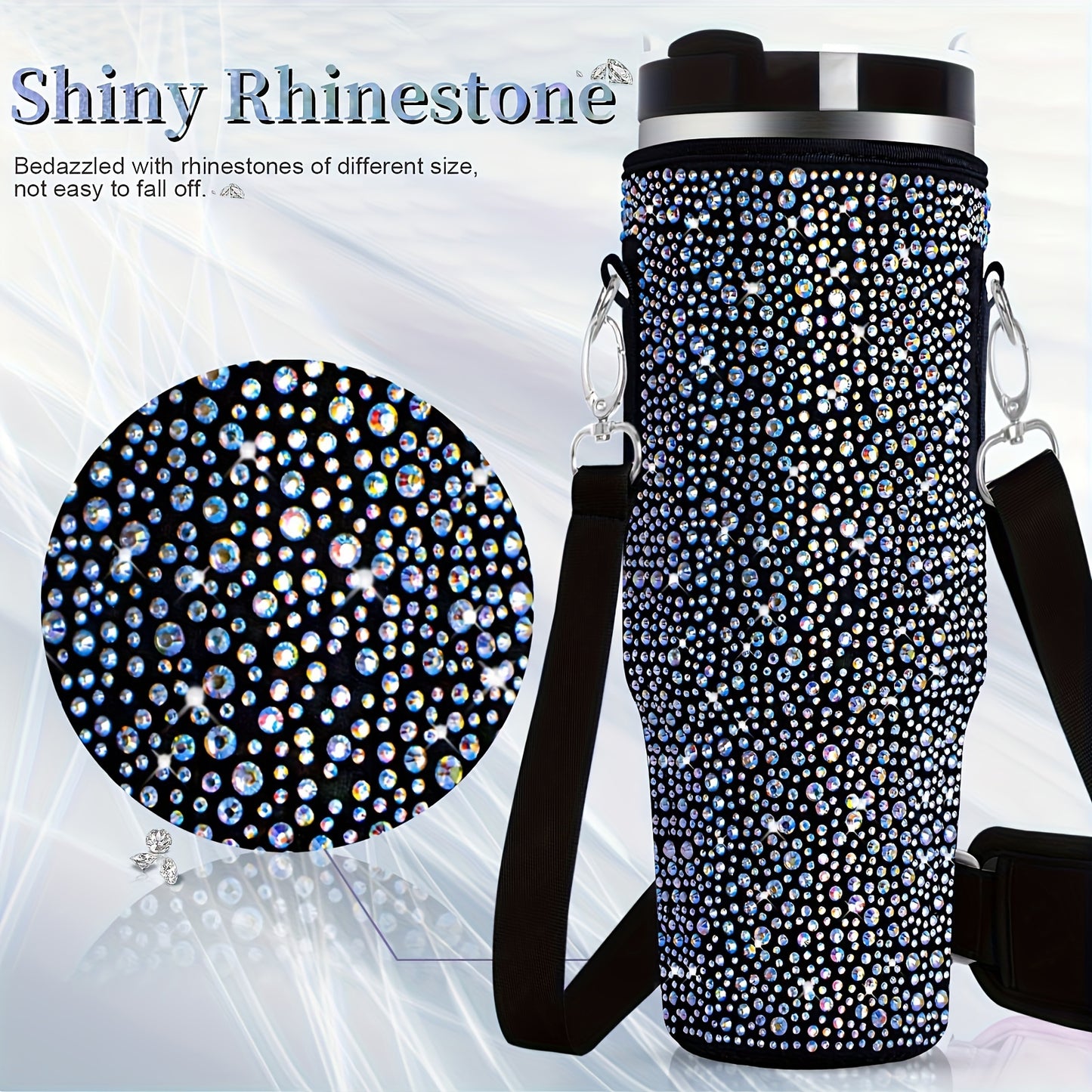 Shimmering Bling Water Bottle Carrier Bag - Perfect for Stanley 40Oz Tumbler, Features Comfortable Handle & Adjustable Strap, Premium Drinkware Accessory