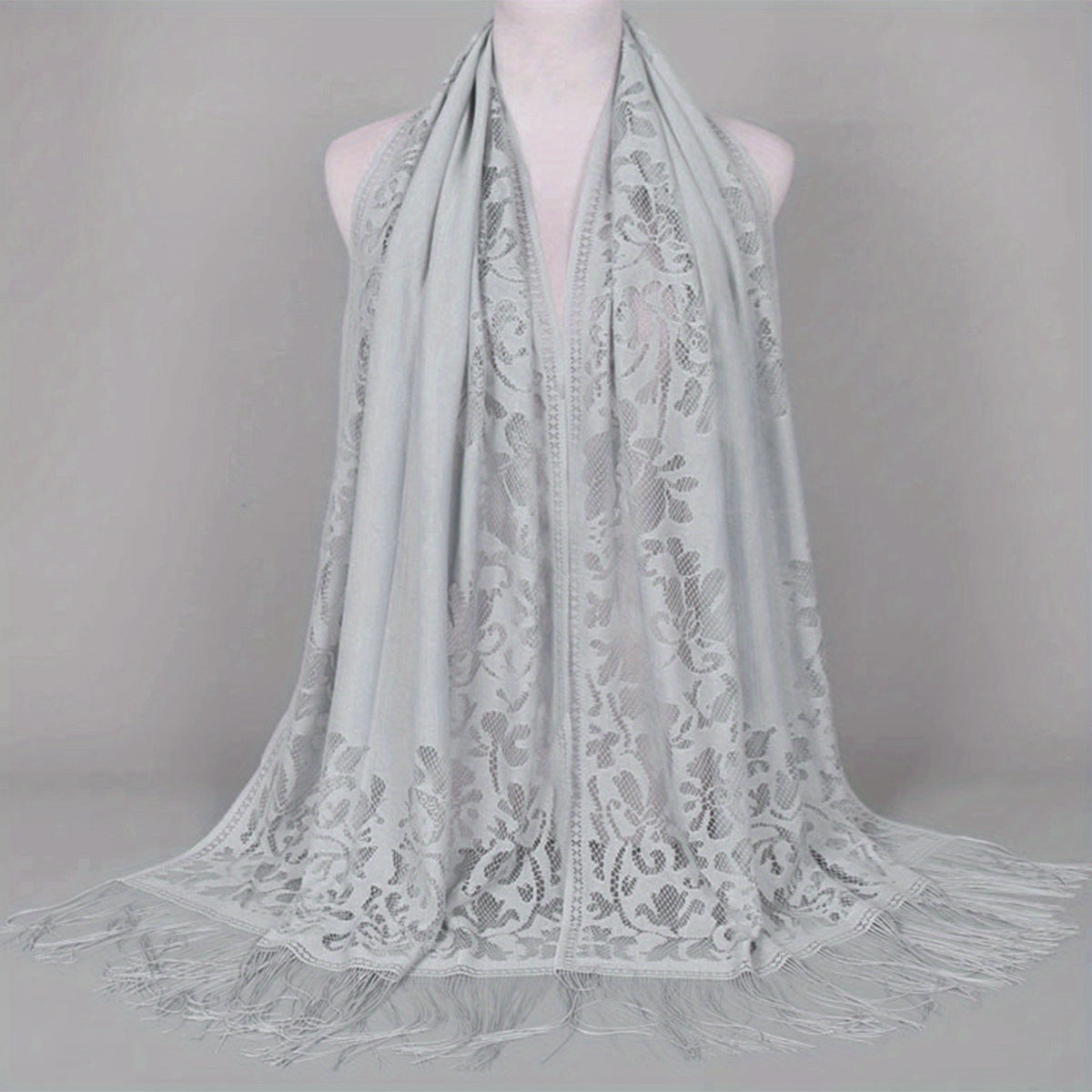 [Floral Lace Scarf With Tassels] Ladies Women's Floral Lace Scarf Shawl With Tassels, Soft Mesh Fringe Wraps Bridal Shawl For Wedding Evening Party Dresses