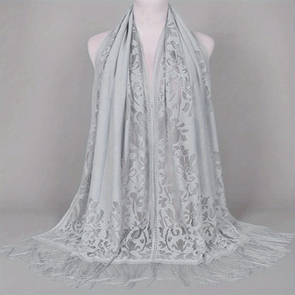 [Floral Lace Scarf With Tassels] Ladies Women's Floral Lace Scarf Shawl With Tassels, Soft Mesh Fringe Wraps Bridal Shawl For Wedding Evening Party Dresses