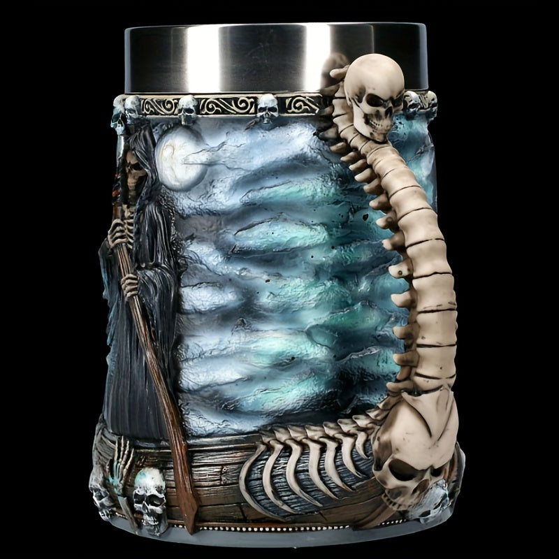 1pc, Death Coffee Mug, 20oz 304 Stainless Steel Resin Coffee Cups, Horror Grim Reaper Water Cups, Summer Winter Drinkware, Home Kitchen Items, Birthday Gifts, Halloween Gifts