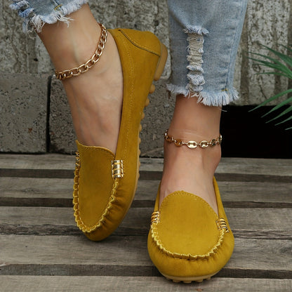 [Comfortable Loafers] Comfortable Round Toe Loafers | Women's Solid Slip On Shoes, Women's Footwear
