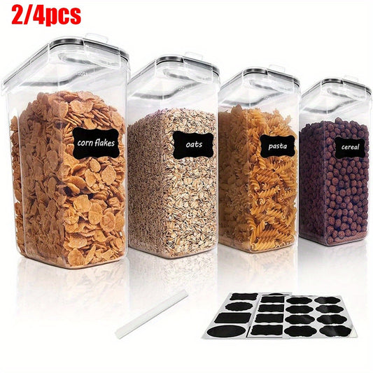 BPA-Free Plastic Airtight Food Storage Containers, 2/4 Pack 2.5L/88oz 4pcs Set with Labels, Stackable & Space-saving Design, Dishwasher Safe, Black, for Cereal Snacks Sugar, Kitchen Organization Cereal Dispenser Modern Kitche