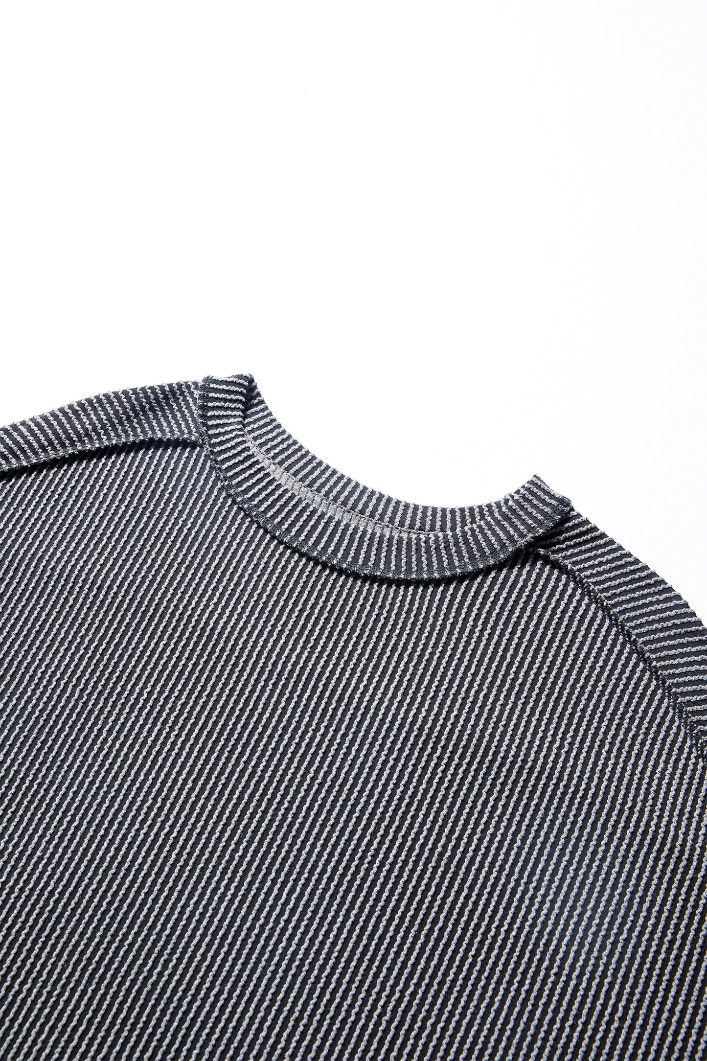 Black Twist Ribbed Exposed Seam Detail Long Sleeve Loose Top