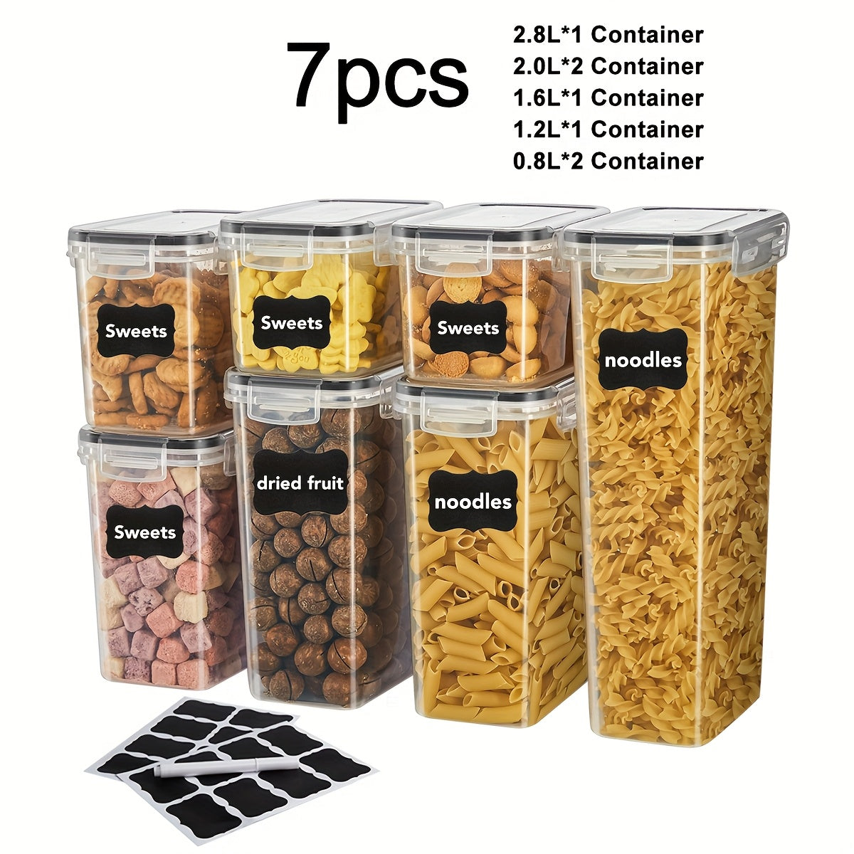 Set of Sealed Kitchen Storage Containers in Various Sizes, Free from BPA, Designed for Organizing Items Like Pasta, Snacks, Sugar, And Grains, Ensuring for longer Freshness
