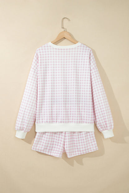 Yellow Plaid Baggy Pullover Drawstring Casual Shorts 2pcs Outfit