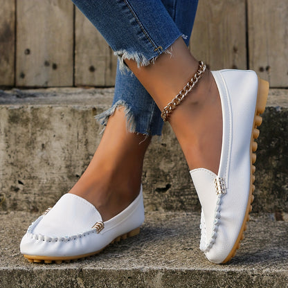 [Comfortable Loafers] Comfortable Round Toe Loafers | Women's Solid Slip On Shoes, Women's Footwear