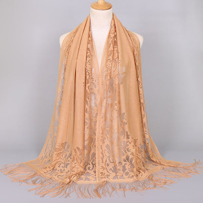 [Floral Lace Scarf With Tassels] Ladies Women's Floral Lace Scarf Shawl With Tassels, Soft Mesh Fringe Wraps Bridal Shawl For Wedding Evening Party Dresses