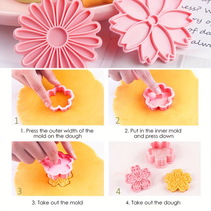 8pcs Flower Biscuits Mould Food Grade 3D Cartoon Pressable Biscuit Mold DIY Cookie Stamp Kitchen Baking Accessories Pastry Bakeware